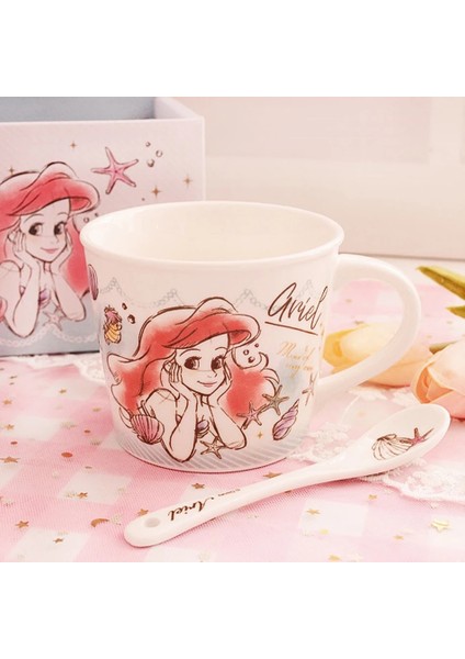 No7 250ML Disney Prenses Mickey Mouse Kahve Kupaları Seramik Bardak Çocuk Sevimli Karikatür Içme Bardağı 250ML Süt Suyu Çay Kolu Bardak + Kaşık (Yurt Dışından)