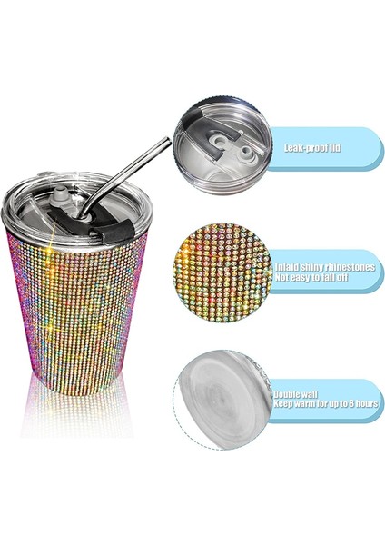 Kırmızı 500ML 16.9oz Bling Elmas Hasır Bardak Taklidi Paslanmaz Çelik Kahve Fincanları Kapaklı Glitter Araba Oto Su Şişesi Kadınlar Için Kız Hediye (Yurt Dışından) fırsatları