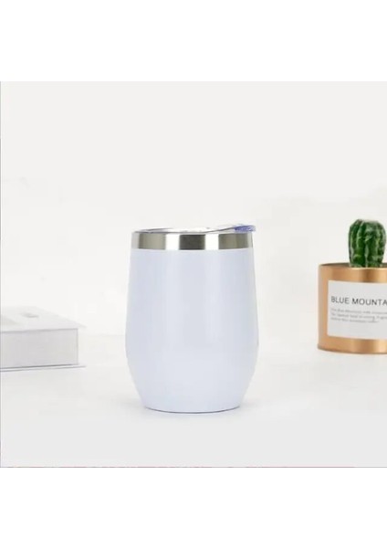 Beyaz 301-400 ml Paslanmaz Çelik Şarap Bardakları Kapaklı 12 Oz Yalıtımlı Şarap Bardağı Köksüz Çift Duvar Vakum Şarap Bardağı Kahve (Yurt Dışından)