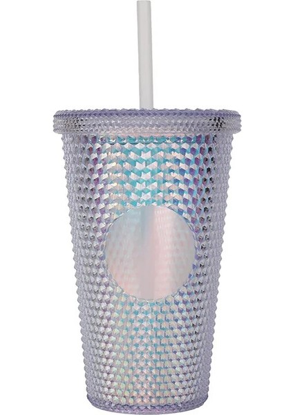 Lazer Gökkuşağı 480ML 16OZ 480MLÇIVILI Bardak Kahve Fincanı Yaz Soğuk Su Şişesi Çift Duvar Plastik Durian Elmas Pipetli Bardak Sevimli Su Şişesi (Yurt Dışından)