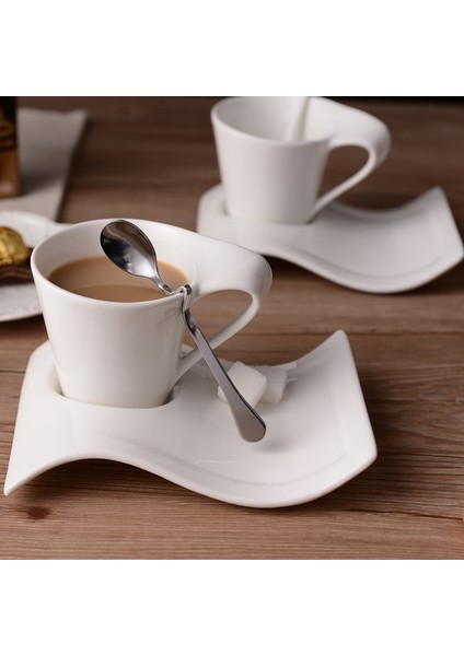 300 ml Avrupa Beyaz Porselen Kahve Fincanı Seramik Espresso Kupa Kahvaltı Süt Tatlı Fincan Çift Çay Kupa Hediye Ev Dekor Aksesuarları (Yurt Dışından) indirimleri