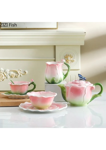 B2 201-300ML Avrupa Yaratıcı Çiçek Kupa Çiftler Öğleden Sonra Çayı Seramik Kahve Fincanı Seti Ofis Kungfu Çay Seti Ev Içme Seti Arkadaş Hediye (Yurt Dışından)