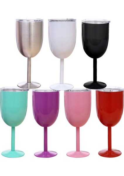 B 10OZ 10OZ Kırmızı Şarap Gözlük Kadehi Paslanmaz Çelik Kapaklı Saplı Tumbler Yalıtımlı Şampanya Kadehi Düğün Parti Favor (Yurt Dışından)