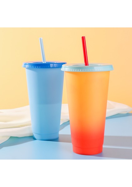 Sıradan Beyaz Sıcak Satış Çok Renkli Plastik Büyük Termokromik Su Bardağı Su Şişesi Kapaklı ve Saman Sihirli Renk Değişen Su Kahve Fincanı (Yurt Dışından)