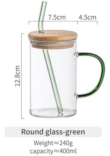 Yeşil-Yuvarlak 501-600ML 600ML/400ML Kare Yuvarlak Kapaklı ve Saman Kupa Tek Renkli Sap Katmanlı Yüksek Borosilikat Cam Buzlu Kahve Süt Kabarcık Çay (Yurt Dışından)