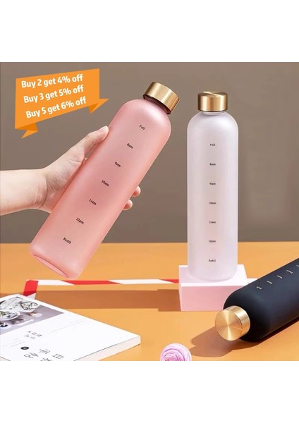 Beyaz-Altın 1.0l 1l Zaman Işaretli Su Şişesi 32 Oz Motivasyonel Yeniden Kullanılabilir Fitness Spor Açık Havada Seyahat Sızdırmaz Bpa Içermeyen Buzlu Plastik (Yurt Dışından) fırsatları