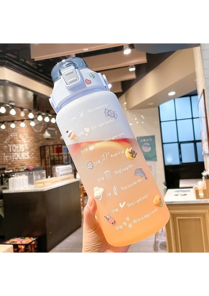 B-Blue 2000 ml 2.0l 2 Litre Su Şişesi Motivasyon Içme Suyu Şişesi Spor Su Şişesi Zaman Işaretleyici Çıkartmalar ile Plastik Bardaklar Botellas De Agua (Yurt Dışından)