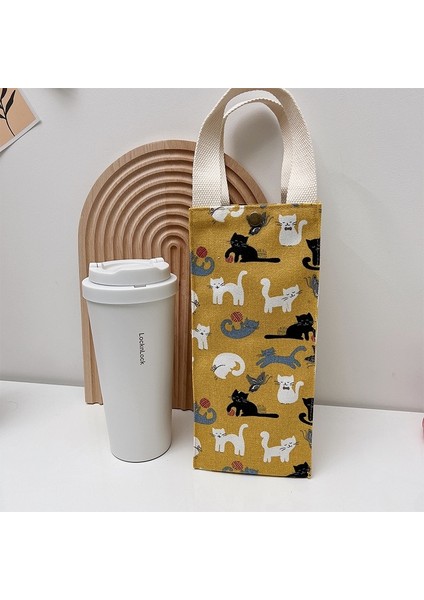 Kedi Su Şişesi Saklama Torbaları Tumbler Vaka Tutucu Kanvas Termos Bardak Çanta Süt Çay Poşetleri Taşınabilir Kupa Tutucu Kol Aquaflask Kapak (Yurt Dışından)