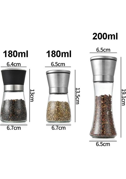 180ML Plastik Paslanmaz Çelik Tuz ve Karabiber Öğütücü, Ayarlanabilir Seramik Deniz Tuzu Öğütücü ve Karabiber Öğütücü, Uzun Cam Tuz ve Biber (Yurt Dışından)