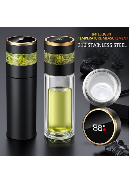 Cam-Gun Gri 401-500ML Çay Demlik Termos Sıcaklık LED Ekran 450ML Yalıtımlı Bardak Paslanmaz Çelik Tumbler Termos Seyahat Kahve Kupa (Yurt Dışından)