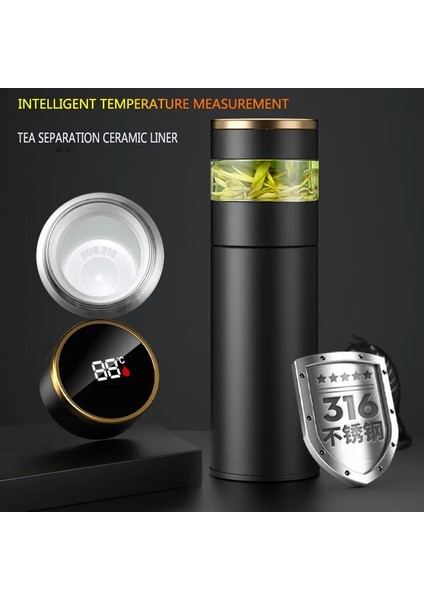Cam-Gun Gri 401-500ML Çay Demlik Termos Sıcaklık LED Ekran 450ML Yalıtımlı Bardak Paslanmaz Çelik Tumbler Termos Seyahat Kahve Kupa (Yurt Dışından)