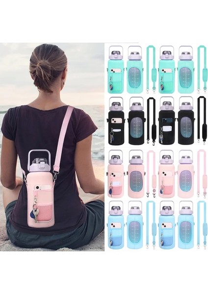 Siyah Metal Toka 2.0l 2l Su Şişesi Kapağı Yalıtkan Kol Çantası Bardak Şişe Kutusu Çantası Askı ile Taşınabilir Kamp Açık Spor Drinkware Çanta (Yurt Dışından)