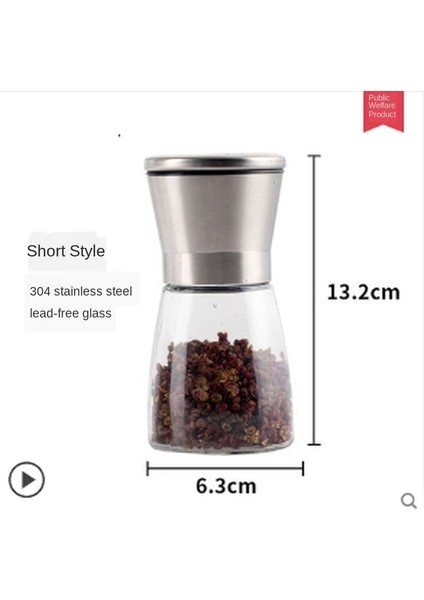 Kısa x 1 Fırçalanmış Paslanmaz Çelik Karabiber Değirmeni ve Tuz Değirmeni, 6 Oz Cam Uzun Gövde, 5 Derece Ayarlanabilir Seramik Rotor (Yurt Dışından)