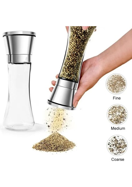 Kısa x 1 Fırçalanmış Paslanmaz Çelik Karabiber Değirmeni ve Tuz Değirmeni, 6 Oz Cam Uzun Gövde, 5 Derece Ayarlanabilir Seramik Rotor (Yurt Dışından) fırsatları