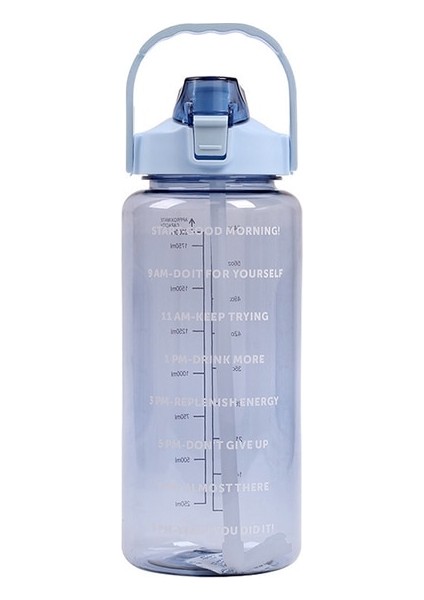 Mavi 2.0l 2 Litre Samanlı Su Şişesi Kadın Sürahi Kızlar Taşınabilir Seyahat Şişeleri Spor Bisiklet Fincan Yaz Soğuk Su Sürahisi Zaman Işaretleyici ile (Yurt Dışından)