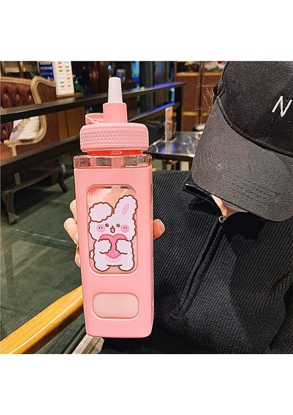 Pembe 700ML Ayı Pastel Su Şişesi 3D Etiketli 700ML/900ML Plastik Seyahat Çay Suyu Süt Taşınabilir Sevimli Shaker Içme Şişesi Hediye (Yurt Dışından)