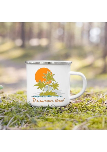 UXH204556-A015WH-8 360 ml Hindistan Cevizi Ağacı Baskılı Camper Kupalar Kamp Emaye Kupa Macera Yaz Plaj Kamp Bardak Içecek Bira Suyu Bardağı Camper Için Hediyeler (Yurt Dışından)