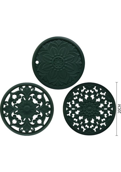Yeşil 20 cm 3 Adet Yuvarlak Silikon Placemats Retro Içi Boş Oyma Yemek Masası Paspas Seti Masa Yemekleri ve Pot Tutucular Mutfak Sıcak Pedleri (Yurt Dışından) fiyatları