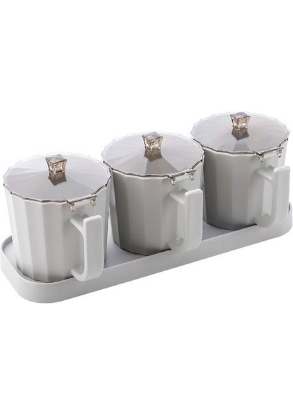 Gri 3 Izgaralı Mutfak Baharat Kutuları Seti Biber Tuz Şeker Baharat Kavanoz Kapaklı Kaşık Şişe Baharat Şişe Kavanoz Mutfak Aksesuarları (Yurt Dışından)