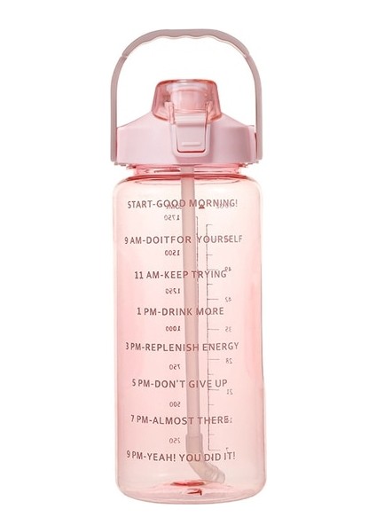 Pembe 2000ML 2000ML 2 Litre Spor Su Şişesi Samanlı Erkek Kadın Spor Su Şişeleri Açık Soğuk Su Bottlesc Zaman Işaretleyicili Drinkware1 (Yurt Dışından)
