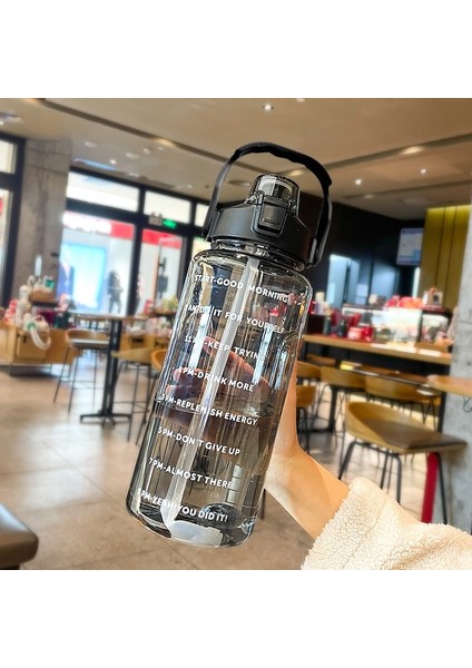 Pembe 2000ML 2000ML 2 Litre Spor Su Şişesi Samanlı Erkek Kadın Spor Su Şişeleri Açık Soğuk Su Bottlesc Zaman Işaretleyicili Drinkware1 (Yurt Dışından)