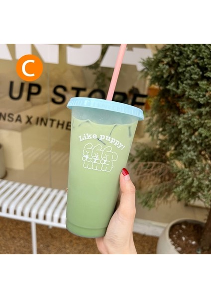 C 700ML Sevimli Su Şişesi Kahve Suyu Süt Çay Için Kawaii Plastik Soğuk Bardaklar Kapaklı Saman Taşınabilir Yeniden Kullanılabilir Içme Suyu Şişesi Bpa Içermez (Yurt Dışından)