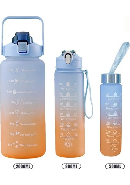 B-Mavi 2000ML-900ML-280ML 1 Takım/3 Adet Samanlı Spor Su Şişesi Erkek Kadın Spor Su Şişeleri Açık Soğuk Su Bottlesc Zaman Marker ile Drinkware (Yurt Dışından)