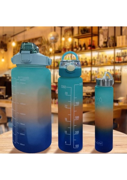 B-Mavi 2000ML-900ML-280ML 1 Takım/3 Adet Samanlı Spor Su Şişesi Erkek Kadın Spor Su Şişeleri Açık Soğuk Su Bottlesc Zaman Marker ile Drinkware (Yurt Dışından)