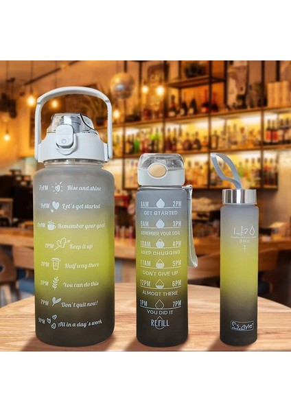 B-Mavi 2000ML-900ML-280ML 1 Takım/3 Adet Samanlı Spor Su Şişesi Erkek Kadın Spor Su Şişeleri Açık Soğuk Su Bottlesc Zaman Marker ile Drinkware (Yurt Dışından)