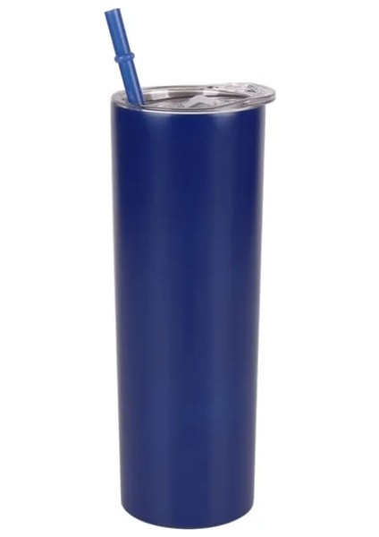 Mat Mavi 2 Adet 1/2/5 Adet 20 Oz Sıska Bardak Kapaklı ve Saman Paslanmaz Çelik Yalıtımlı Su Bardak Bardak Çift Katmanlı Sandık Tumbler Kupa (Yurt Dışından)