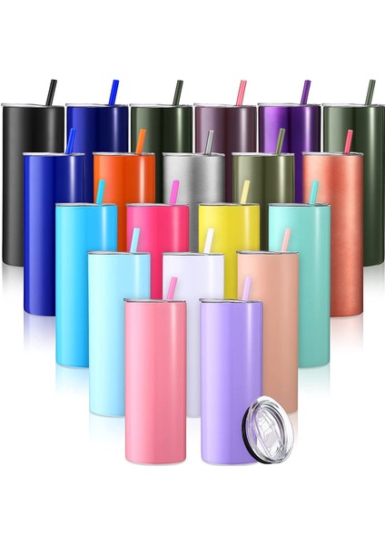 Mat Mavi 2 Adet 1/2/5 Adet 20 Oz Sıska Bardak Kapaklı ve Saman Paslanmaz Çelik Yalıtımlı Su Bardak Bardak Çift Katmanlı Sandık Tumbler Kupa (Yurt Dışından)