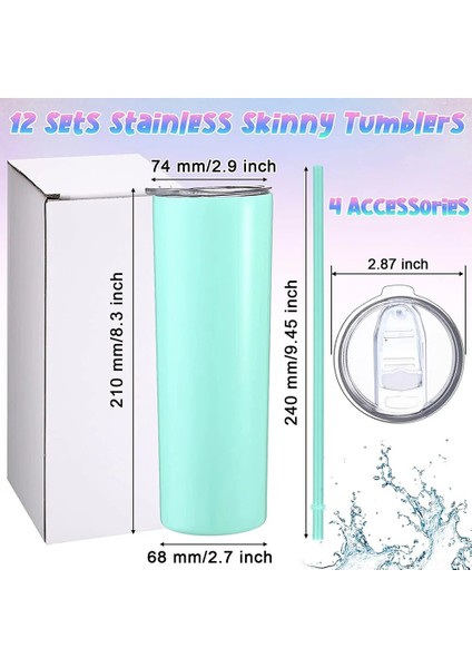 Mat Mavi 2 Adet 1/2/5 Adet 20 Oz Sıska Bardak Kapaklı ve Saman Paslanmaz Çelik Yalıtımlı Su Bardak Bardak Çift Katmanlı Sandık Tumbler Kupa (Yurt Dışından)