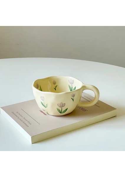 201-2 201-300 ml Seramik Kupalar Kahve Fincanları El Sıkıştırılmış Düzensiz Çiçek Süt Çay Bardağı Ins Kore Tarzı Yulaf Ezmesi Kahvaltı Kupa Drinkware Mutfak (Yurt Dışından)