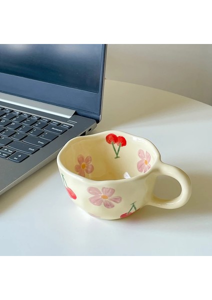 201-2 201-300 ml Seramik Kupalar Kahve Fincanları El Sıkıştırılmış Düzensiz Çiçek Süt Çay Bardağı Ins Kore Tarzı Yulaf Ezmesi Kahvaltı Kupa Drinkware Mutfak (Yurt Dışından) modelleri
