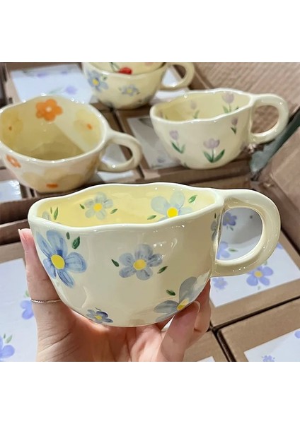 201-2 201-300 ml Seramik Kupalar Kahve Fincanları El Sıkıştırılmış Düzensiz Çiçek Süt Çay Bardağı Ins Kore Tarzı Yulaf Ezmesi Kahvaltı Kupa Drinkware Mutfak (Yurt Dışından) indirimleri