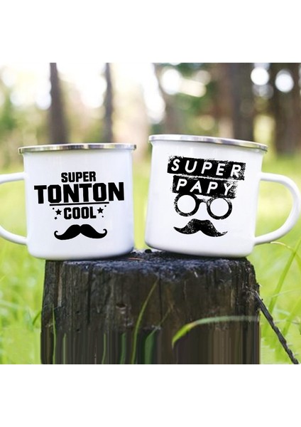 UXH158575-A015WH-8 Süper Tonton Papy Baskılı Komik Emaye Yaratıcı Kahve Fincanları Kamp Kupalar Kolu Drinkware Tatil Kupa Babalar Günü En Iyi Hediyeler (Yurt Dışından)