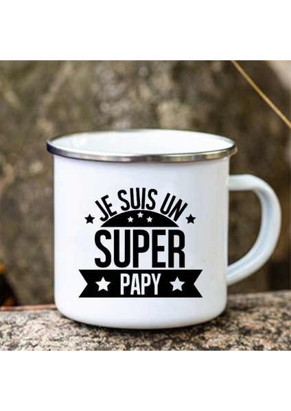UXH158575-A015WH-8 Süper Tonton Papy Baskılı Komik Emaye Yaratıcı Kahve Fincanları Kamp Kupalar Kolu Drinkware Tatil Kupa Babalar Günü En Iyi Hediyeler (Yurt Dışından)