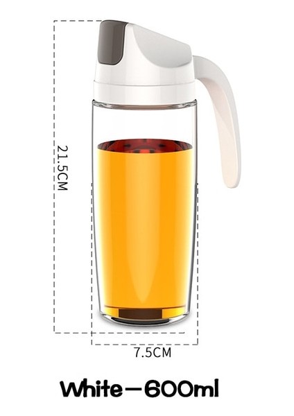 Beyaz 600ML 1 Parça Ev Sızdırmaz Cam Yağ Şişesi Otomatik Açılıp Kapanan Yağ Kapaklı Şişe Mutfak Baharat Şişesi (Yurt Dışından)