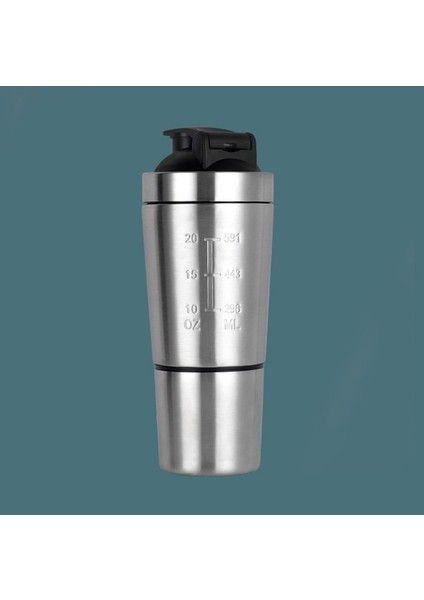 Gümüş Yeni Tip Taşınabilir Spor Salonu Spor Protein Tozu Çalkalayıcı Su Şişesi Çift Duvar 304 Paslanmaz Çelik Araba Su Milkshake Bardak (Yurt Dışından)