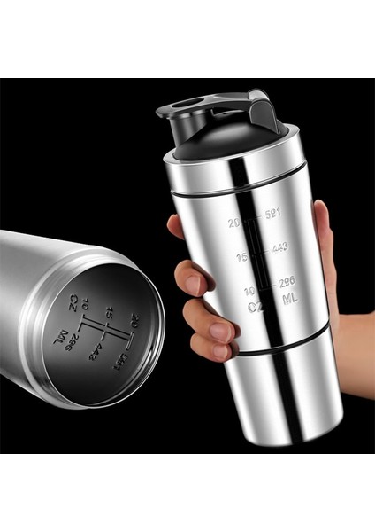 Gümüş Yeni Tip Taşınabilir Spor Salonu Spor Protein Tozu Çalkalayıcı Su Şişesi Çift Duvar 304 Paslanmaz Çelik Araba Su Milkshake Bardak (Yurt Dışından) fiyatları