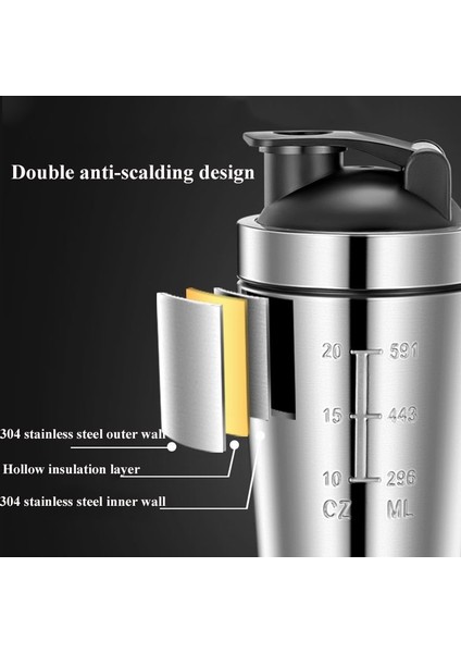 Gümüş Yeni Tip Taşınabilir Spor Salonu Spor Protein Tozu Çalkalayıcı Su Şişesi Çift Duvar 304 Paslanmaz Çelik Araba Su Milkshake Bardak (Yurt Dışından) fırsatları