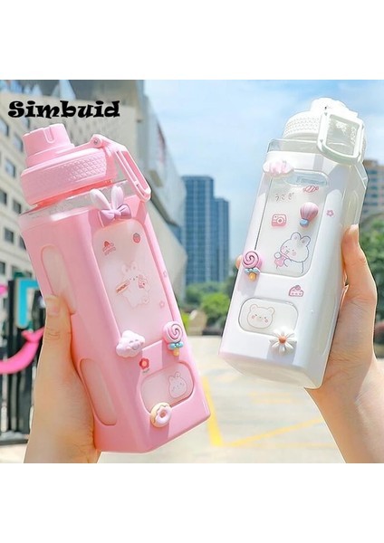 PINK-700ML Olarak Adlandırılan 700ML Sevimli Su Şişesi Kızlar Için Kapaklı Saman Etiket Plastik Meyve Suyu Süt Taşınabilir Kawaii Tumbler Çocuk Drinkware (Yurt Dışından)