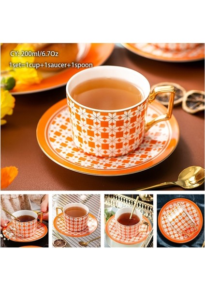 Sonbahar Özledim 200 ml Avrupa Asil Kemik Çini Kahve Fincanı Tabağı Kaşık Seti 200 ml Lüks Seramik Kupa Üst Sınıf Porselen Çay Bardağı Cafe Parti Drinkware (Yurt Dışından)