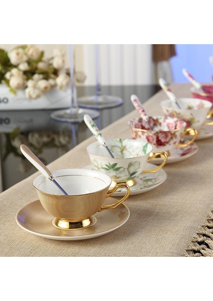 Sonbahar Özledim 200 ml Avrupa Asil Kemik Çini Kahve Fincanı Tabağı Kaşık Seti 200 ml Lüks Seramik Kupa Üst Sınıf Porselen Çay Bardağı Cafe Parti Drinkware (Yurt Dışından)