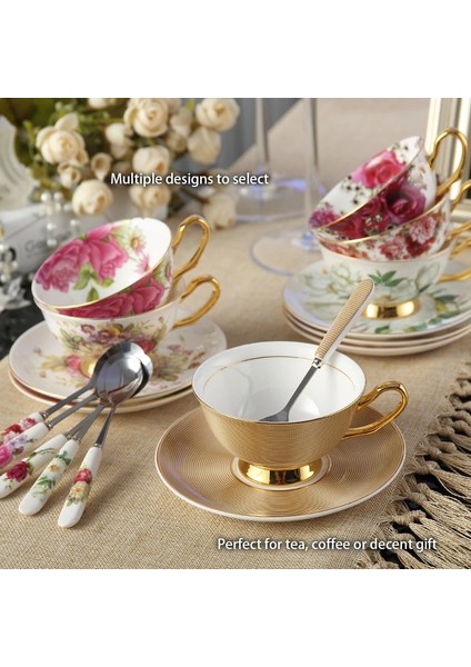 Sonbahar Özledim 200 ml Avrupa Asil Kemik Çini Kahve Fincanı Tabağı Kaşık Seti 200 ml Lüks Seramik Kupa Üst Sınıf Porselen Çay Bardağı Cafe Parti Drinkware (Yurt Dışından)