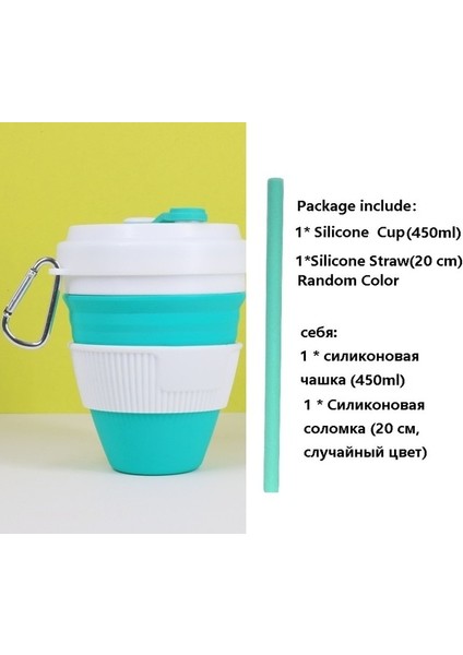 Whiteteal 450ML 16OZ 450ML Katlanır Silikon Bardak Kupalar Katlanabilir Silika Kahve Fincanı Saman Kapaklı Taşınabilir Silikon Teleskopik Içme Seyahat Siyah (Yurt Dışından)