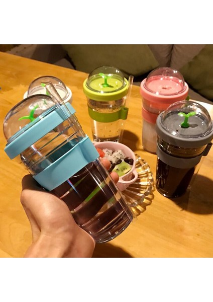 Mavi 360 ml Taşınabilir Plastik Fidan Kabarcık Çay Bardak Tumbler Yeniden Kullanılabilir Plastik Kahve Fincanı Sızdırmaz Meyve Suyu Fincan Çay Spor Bardak Saman ile (Yurt Dışından)