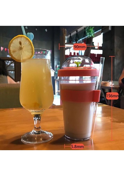 Mavi 360 ml Taşınabilir Plastik Fidan Kabarcık Çay Bardak Tumbler Yeniden Kullanılabilir Plastik Kahve Fincanı Sızdırmaz Meyve Suyu Fincan Çay Spor Bardak Saman ile (Yurt Dışından)
