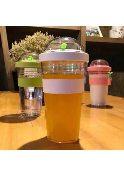 Mavi 360 ml Taşınabilir Plastik Fidan Kabarcık Çay Bardak Tumbler Yeniden Kullanılabilir Plastik Kahve Fincanı Sızdırmaz Meyve Suyu Fincan Çay Spor Bardak Saman ile (Yurt Dışından)