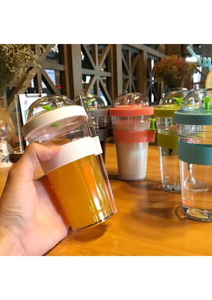 Mavi 360 ml Taşınabilir Plastik Fidan Kabarcık Çay Bardak Tumbler Yeniden Kullanılabilir Plastik Kahve Fincanı Sızdırmaz Meyve Suyu Fincan Çay Spor Bardak Saman ile (Yurt Dışından)